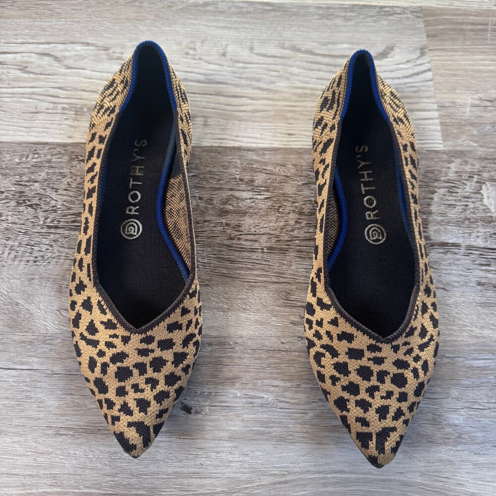Rothy's The Point Leopard Print Knit Flats Pointed Toe Women's 10